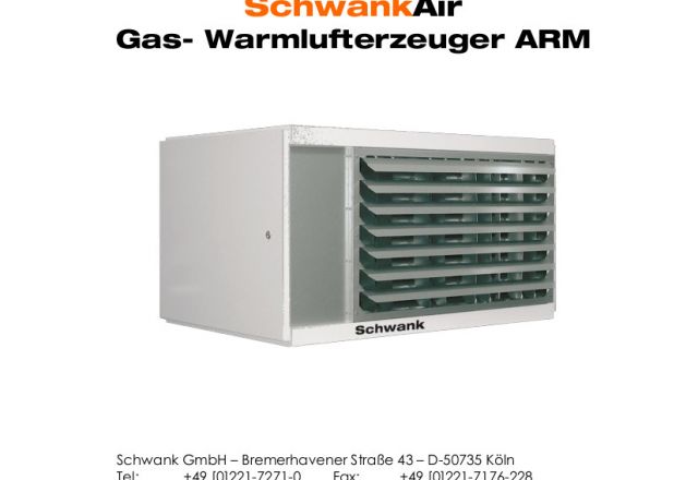 Titelbild der technischen Anleitung eines Warmlufterzeugers von Schwank.